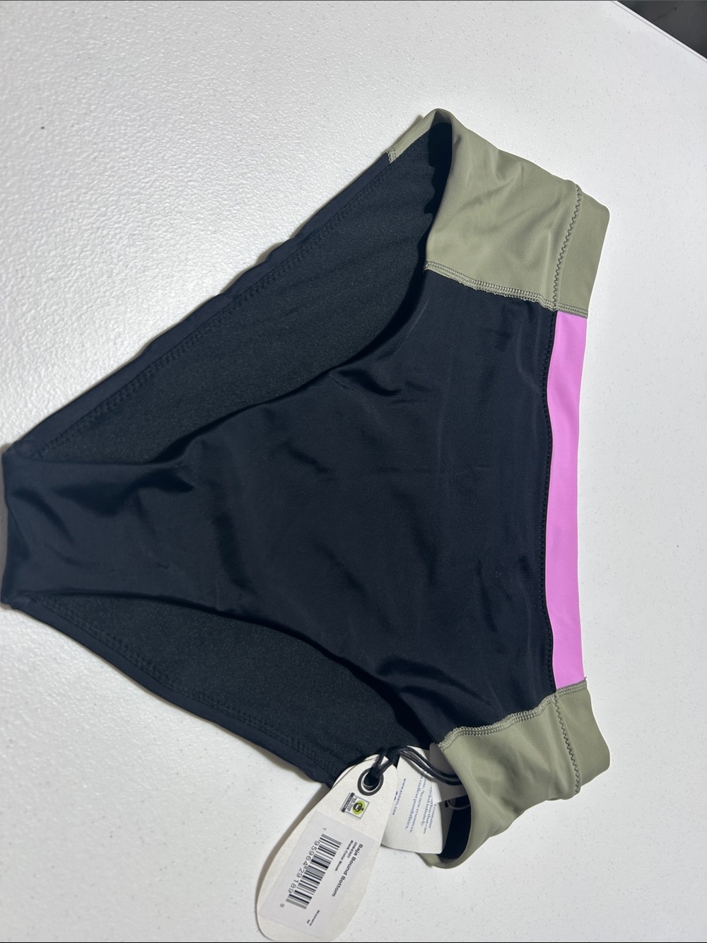 Prana High-Waist Colorblock Swim Shorts - Black, Pink & Olive
